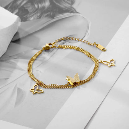 Sweet Simple Style Leaves Butterfly 304 Stainless Steel 18K Gold Plated Bracelets In Bulk