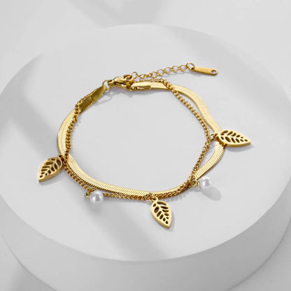 Sweet Simple Style Leaves Butterfly 304 Stainless Steel 18K Gold Plated Bracelets In Bulk