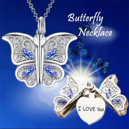 Sweet Simple Style Letter Heart Shape Butterfly Alloy Inlay Rhinestones Women'S Pendant Necklace