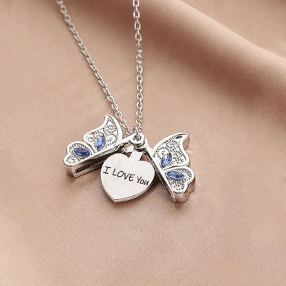 Sweet Simple Style Letter Heart Shape Butterfly Alloy Inlay Rhinestones Women'S Pendant Necklace