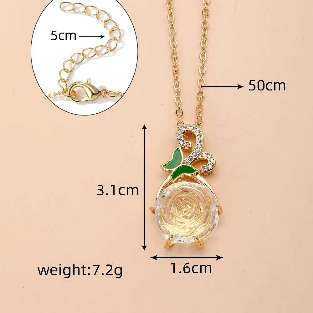 Sweet Simple Style Shiny Insect Rose Artificial Crystal Artificial Crystal Alloy Wholesale Pendant Necklace