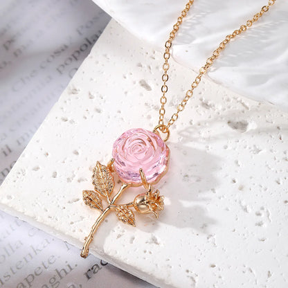 Sweet Simple Style Shiny Insect Rose Artificial Crystal Artificial Crystal Alloy Wholesale Pendant Necklace