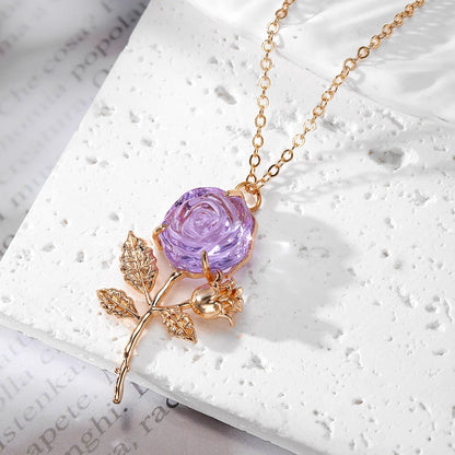 Sweet Simple Style Shiny Insect Rose Artificial Crystal Artificial Crystal Alloy Wholesale Pendant Necklace