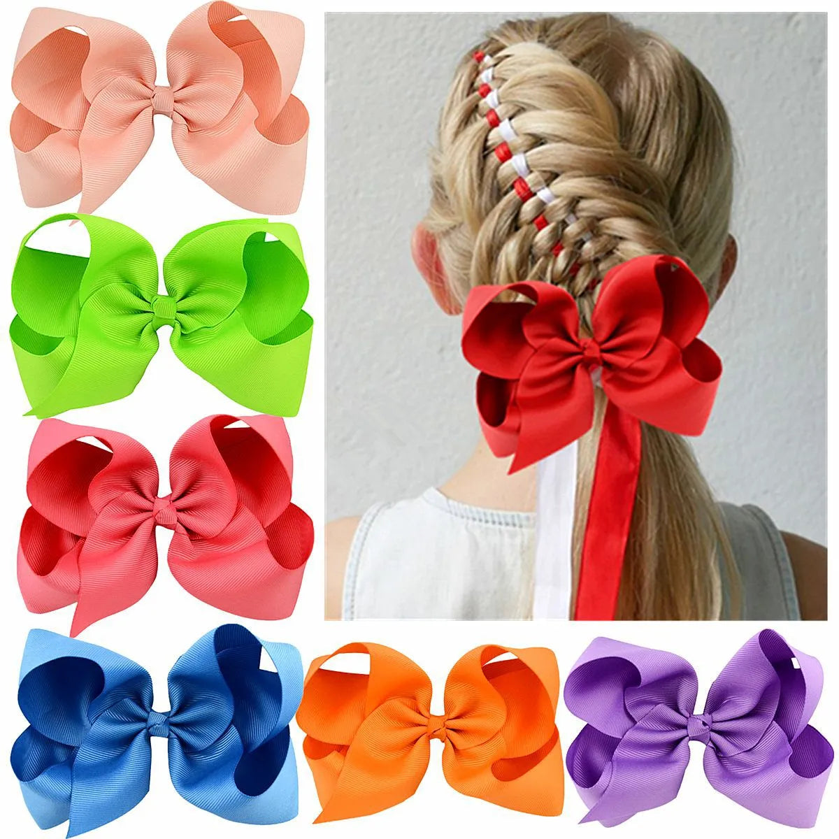 Sweet Simple Style Solid Color Bow Knot Ribbed Band Handmade Hair Clip