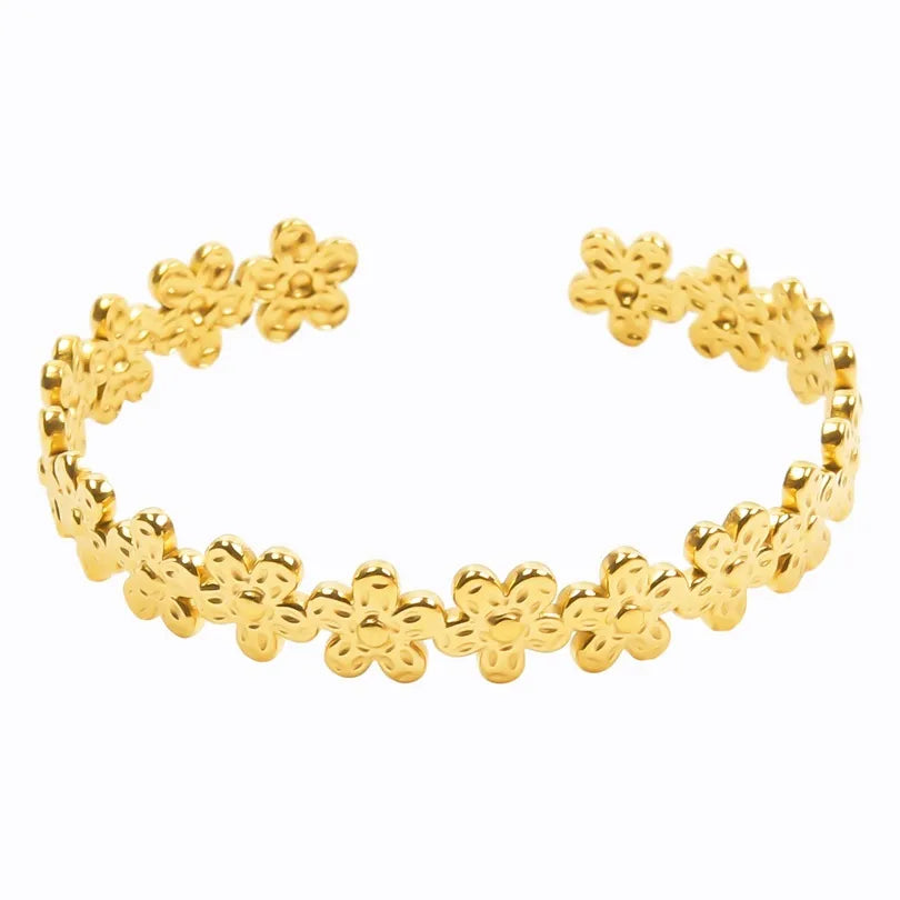 Sweet Simple Style Solid Color Flower 304 Stainless Steel 18K Gold Plated Bangle In Bulk