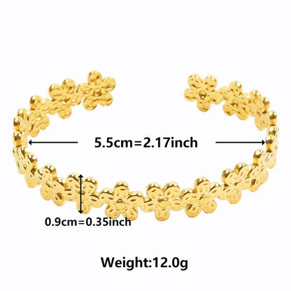 Sweet Simple Style Solid Color Flower 304 Stainless Steel 18K Gold Plated Bangle In Bulk