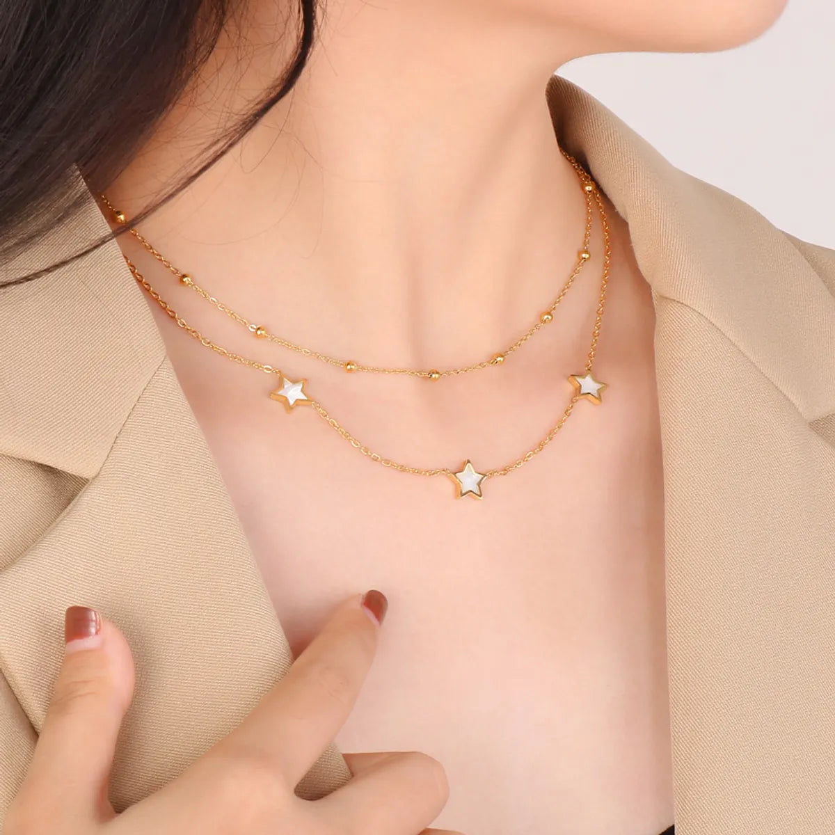 Sweet Simple Style Star Stainless Steel Plating Gold Plated Double Layer Necklaces