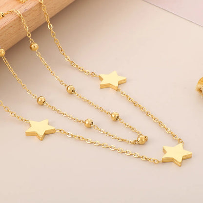 Sweet Simple Style Star Stainless Steel Plating Gold Plated Double Layer Necklaces