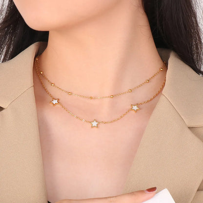 Sweet Simple Style Star Stainless Steel Plating Gold Plated Double Layer Necklaces