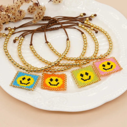 Sweet Smiley Face Seed Bead Golden Balls Wholesale Bracelets