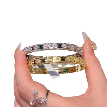 Sweet Solid Color Copper Plating Inlay Zircon Gold Plated Silver Plated Bangle