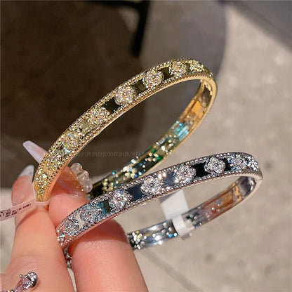 Sweet Solid Color Copper Plating Inlay Zircon Gold Plated Silver Plated Bangle