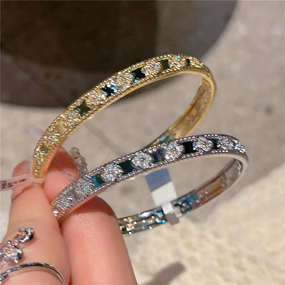 Sweet Solid Color Copper Plating Inlay Zircon Gold Plated Silver Plated Bangle