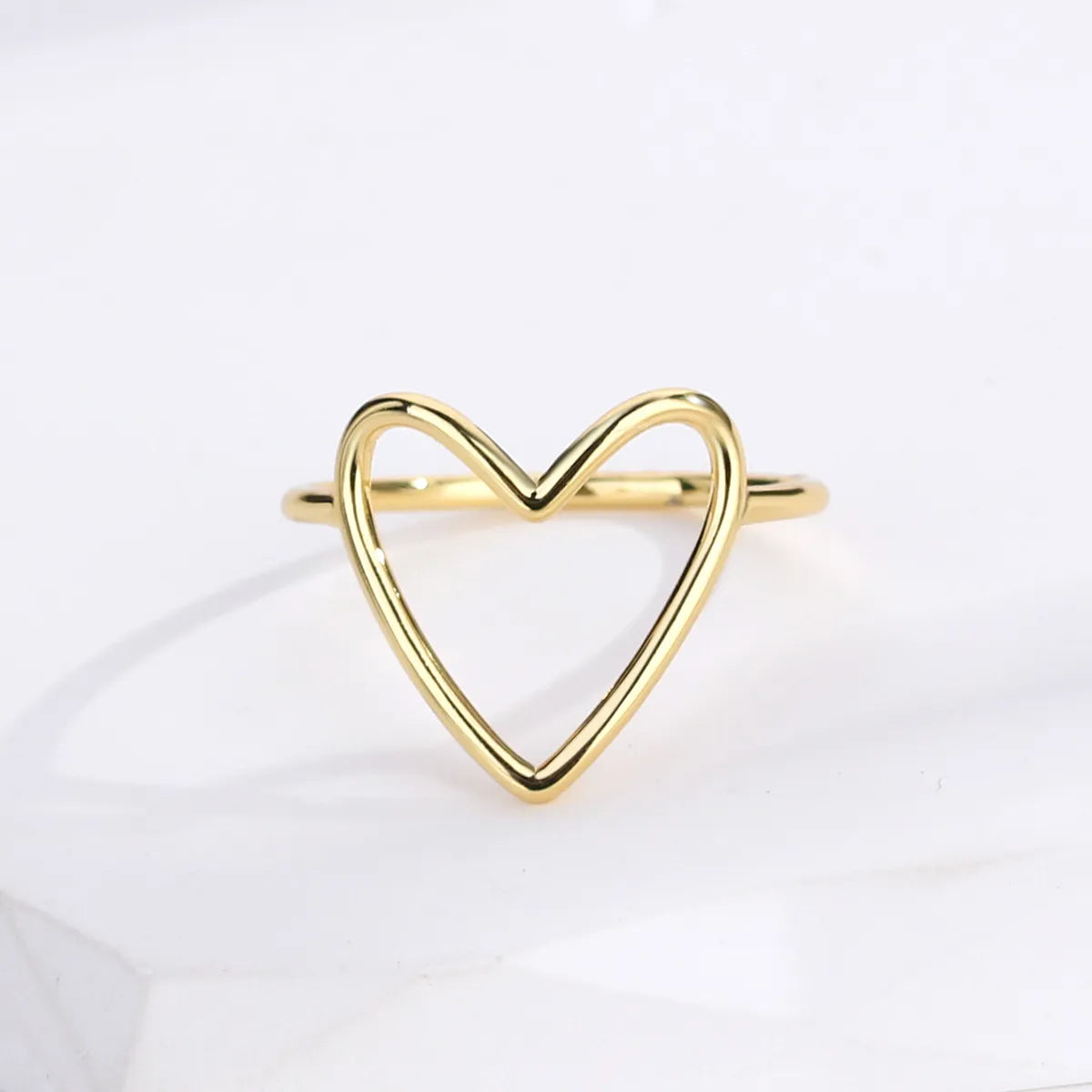 Sweet Solid Color Heart Shape Copper Plating Hollow Out 18k Gold Plated Rose Gold Plated Silver Plated Rings