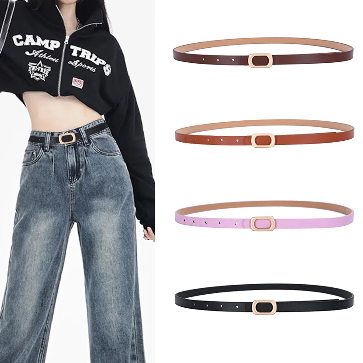 Sweet Solid Color Imitation Leather Alloy Plating Women'S Leather Belts