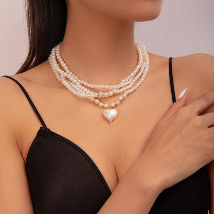 Sweet Solid Color Imitation Pearl Baroque Pearls Wholesale Layered Necklaces