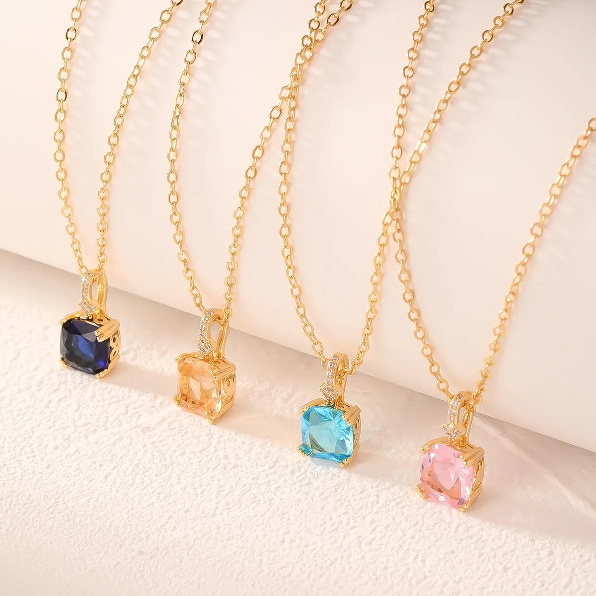 Wholesale Sweet Square 304 Stainless Steel Copper Plating Inlay K Gold Plated Zircon Pendant Necklace