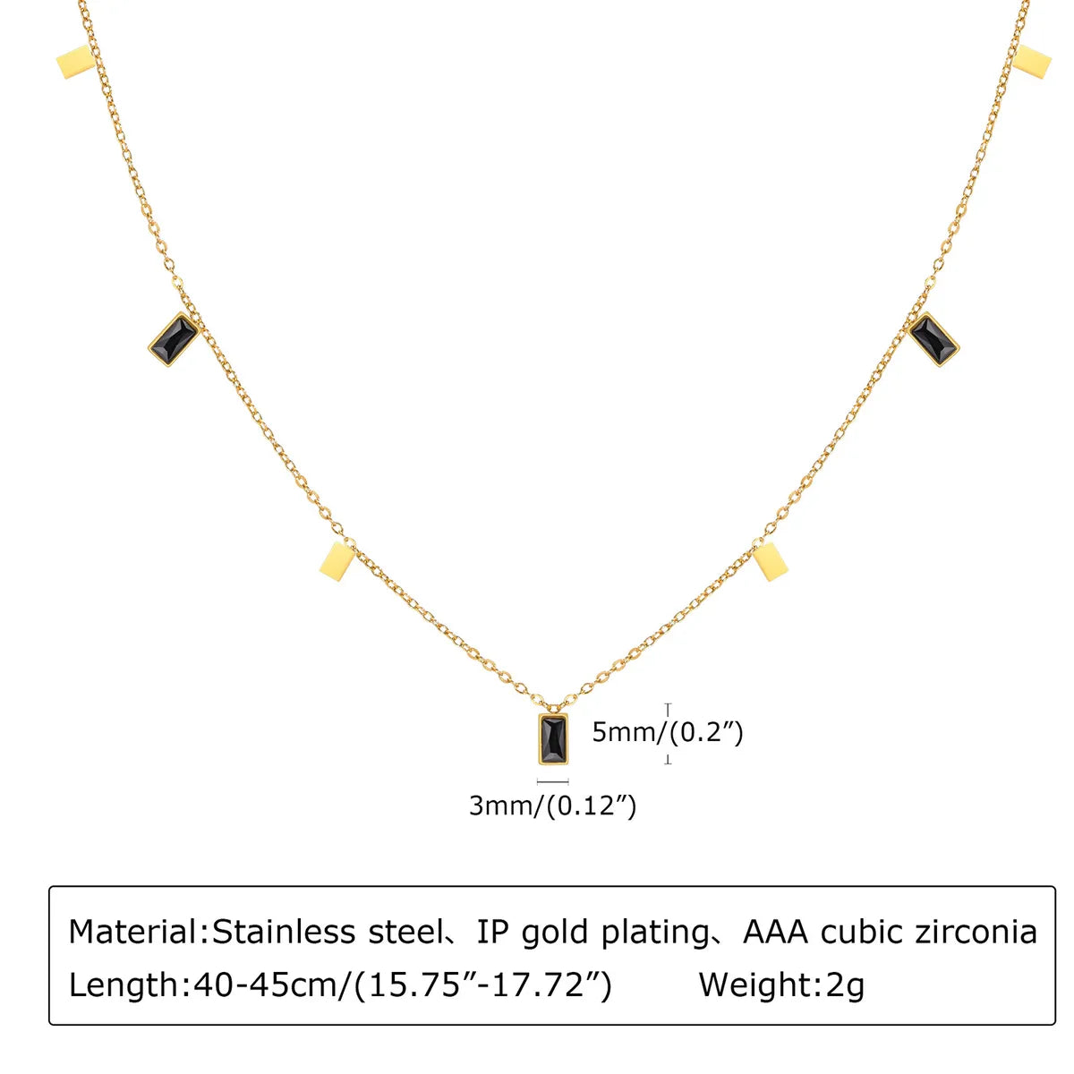 304 Stainless Steel 18K Gold Plated Sweet Plating Inlay Square Zircon Necklace