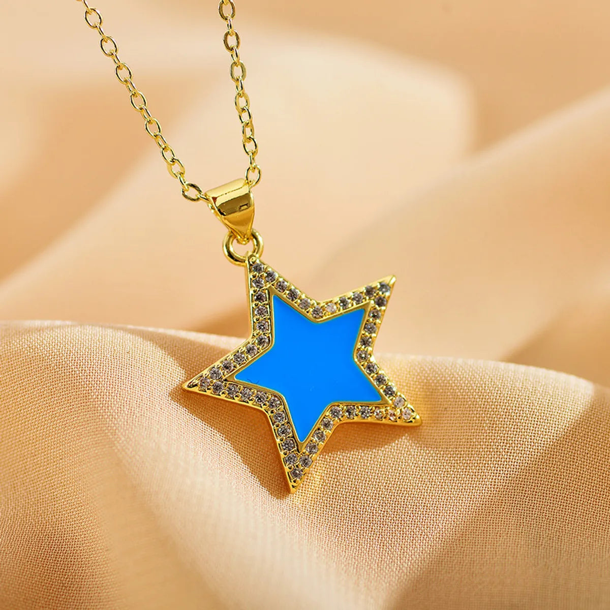 Sweet Star Copper Enamel Plating Inlay Rhinestones Pendant Necklace