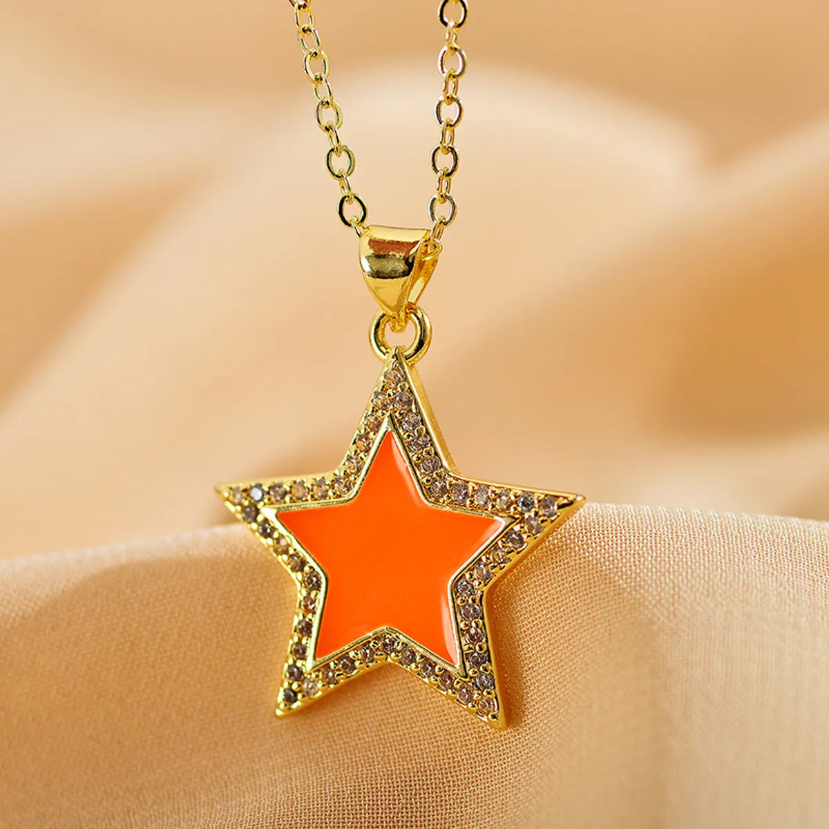 Sweet Star Copper Enamel Plating Inlay Rhinestones Pendant Necklace