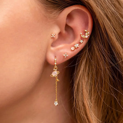 Sweet Star Tassel Brass Earrings Plating Zircon Copper Earrings