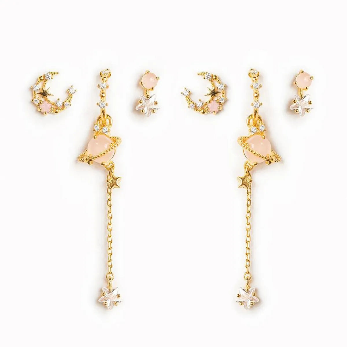 Sweet Star Tassel Brass Earrings Plating Zircon Copper Earrings