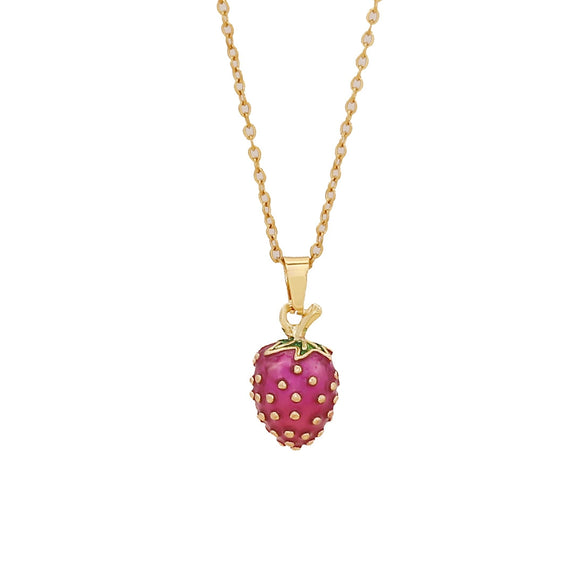 Sweet Strawberry Cherry Pendant Fashion Stainless Steel Clavicle Chain Jewelry With Fruit Pattern