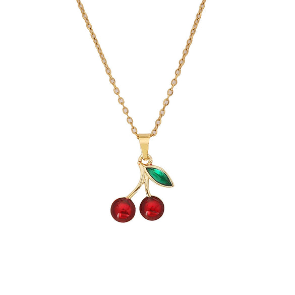 Sweet Strawberry Cherry Pendant Fashion Stainless Steel Clavicle Chain Jewelry With Fruit Pattern