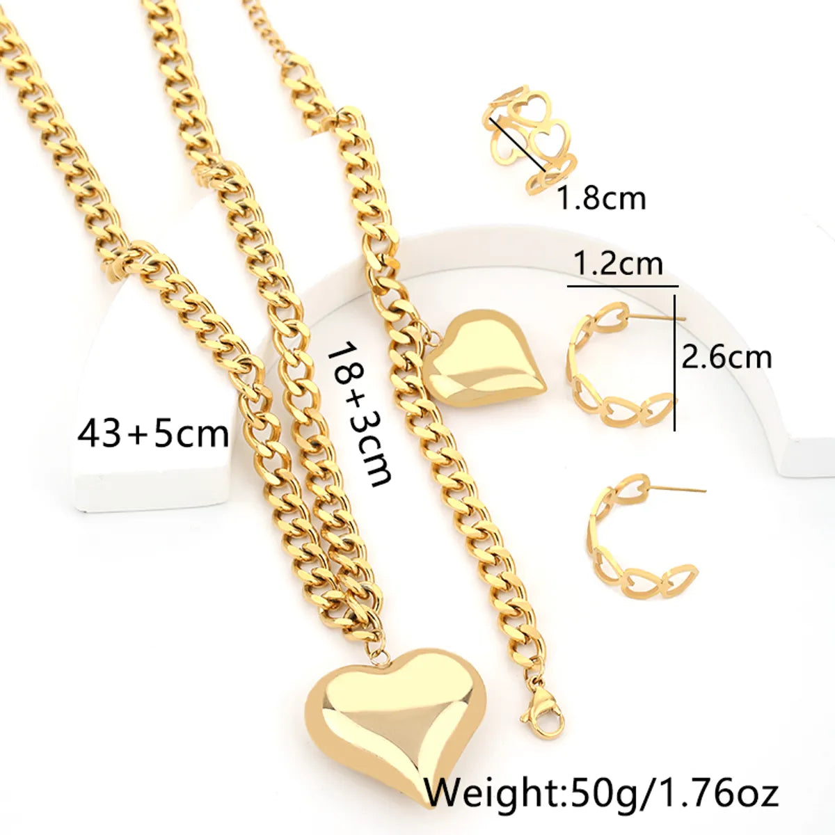 Sweet Streetwear Heart Shape Titanium Steel Bracelets Earrings Necklace