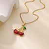 Sweet Student Cute Cherry Fruit Pendant Necklace Clavicle Chain Stainless Steel Electroplated Unisex