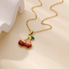Sweet Student Cute Cherry Fruit Pendant Necklace Clavicle Chain Stainless Steel Electroplated Unisex