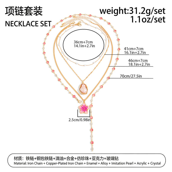 Sweet Style Imitation Pearl Necklace With Floral And Geometric Details Rhinestone Yshaped Tassel Pendant And Plated Alloy Chain For Women