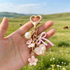 Sweet Style Zinc Alloy Oil Drip Flower Keychain With Butterfly Heart Shaped Pearl Pendant Cute Keychain Accessory