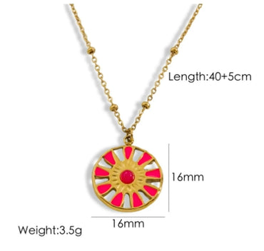 Sweet Sun Titanium Steel Enamel Inlay Natural Stone Pendant Necklace