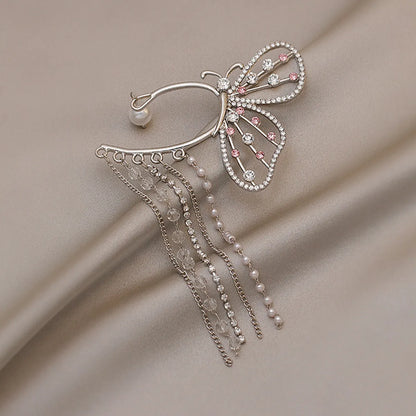 Sweet Tassel Butterfly Metal Inlay Rhinestones Women's Ear Clips