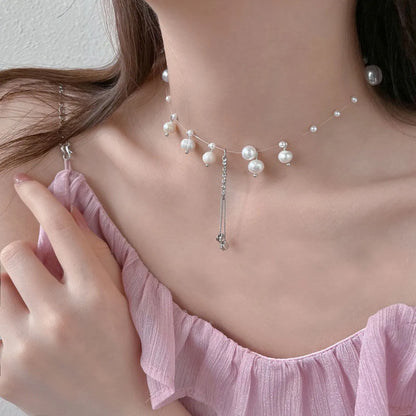 Sweet Tassel Imitation Pearl Alloy Plating Women's Necklace