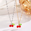 Sweet Temperament Fruit Cherry Copper Women's Necklace With Zircon Inlay And Electroplating Cross Chain