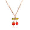 Sweet Temperament Fruit Cherry Copper Women's Necklace With Zircon Inlay And Electroplating Cross Chain