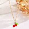 Sweet Temperament Fruit Cherry Copper Women's Necklace With Zircon Inlay And Electroplating Cross Chain