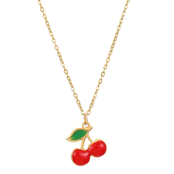 Sweet Temperament Fruit Cherry Copper Women's Necklace With Zircon Inlay And Electroplating Cross Chain
