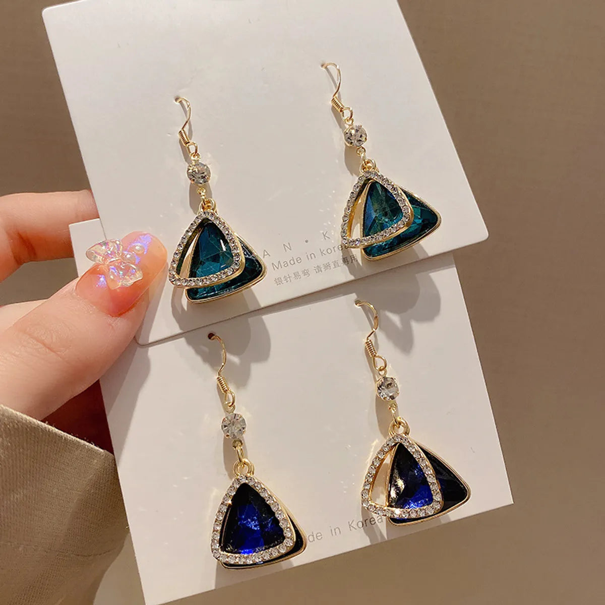 Sweet Triangle Alloy Inlay Zircon Women's Drop Earrings