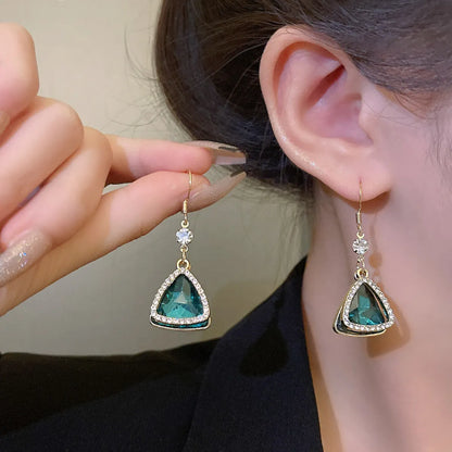 Sweet Triangle Alloy Inlay Zircon Women's Drop Earrings