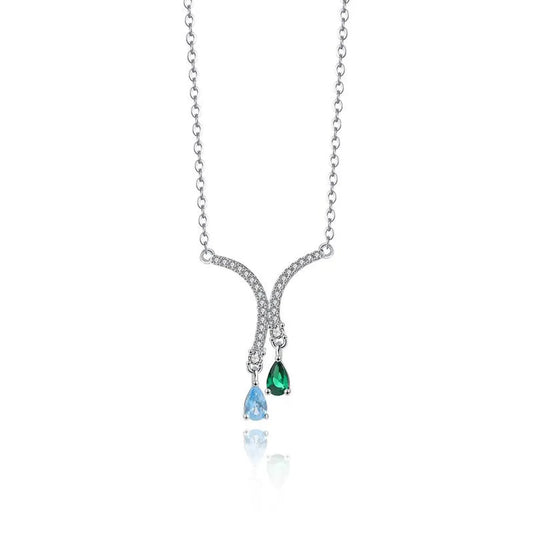 Sweet Water Droplets 925 Silver Plating Zircon Pendant Necklace