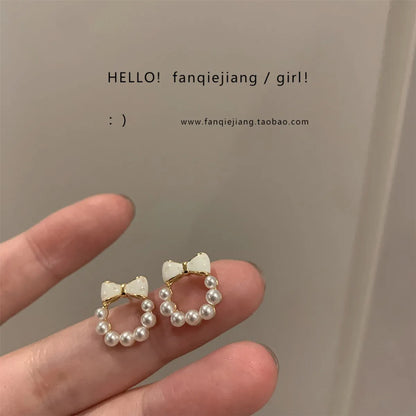 Sweet Water Droplets Heart Shape Flower Imitation Pearl Alloy Inlay Artificial Gemstones Women'S Earrings 1 Pair