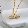 Wholesale Jewelry Sweet Wings Bow Knot Titanium Steel Copper Zircon Gold Plated Inlay Pendant Necklace