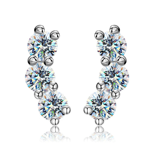 Symmetrical Three Diamond Moissanite Earrings 925 Silver Geometric Electroplated For Women