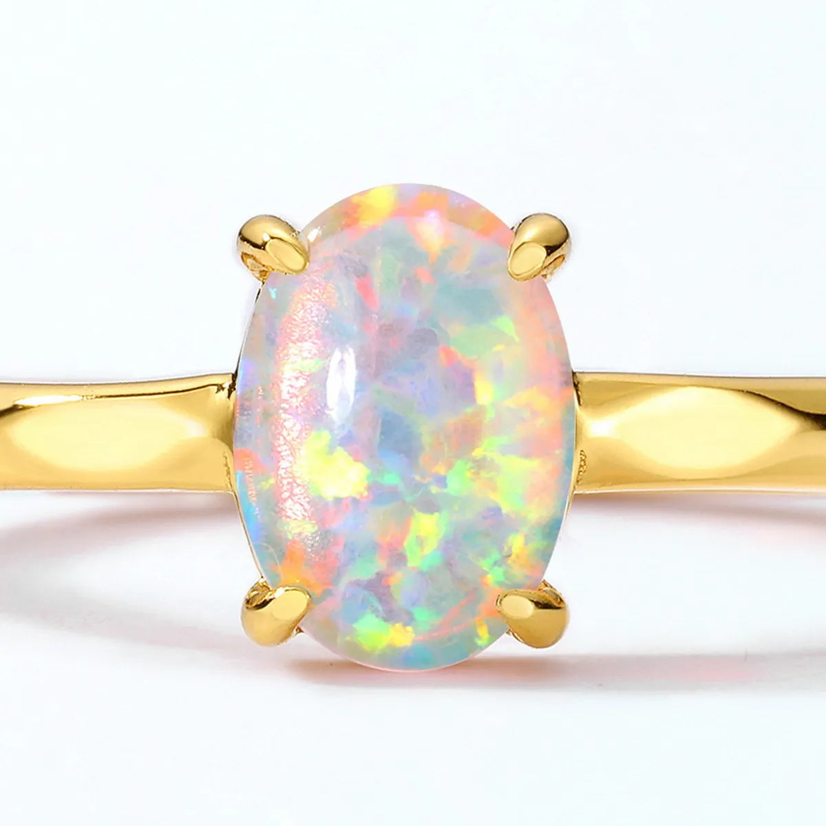 Synthetic Opal Simple 925 Silver Gold-plated Female Geometric 10k Gold Ring