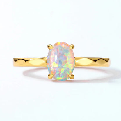 Synthetic Opal Simple 925 Silver Gold-plated Female Geometric 10k Gold Ring