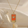 Tarot Card Pendant Necklace Copper Dripping Oil Style With Geometric Animal Zodiac Pattern Microinlaid Colored Zircon On O Chain For Women