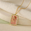 Tarot Card Pendant Necklace Copper Dripping Oil Style With Geometric Animal Zodiac Pattern Microinlaid Colored Zircon On O Chain For Women